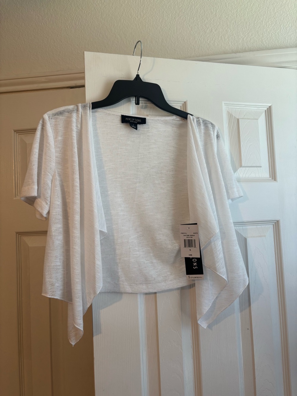 Perceptions White Open-Front Short Sleeve Shrug